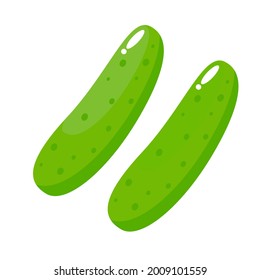 Green cucumber simple illustration on white background. Fresh fruit or vegetable simple concept, minimal design, pear, apple, for icon, logo, symbol