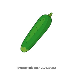 Green cucumber. Vector illustration of a vegetable in a cartoon childish style. Isolated funny clipart on white background. cute print