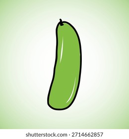 Vector de pepino verde en un estilo de arte infantil juguetón y pintado a mano. Ideal para proyectos de diseño de alimentos orgánicos, ensaladas, alimentación saludable, educativos o de jardinería. Cuenta con texturas verdes y simples frescas