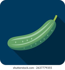 Green Cucumber Vegetable Icon with Long Shadow , Fresh Produce Flat Design.