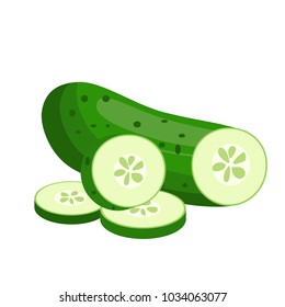 Green Cucumber. Vegetable icon. Vector Illustration.