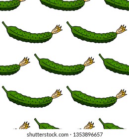 Green cucumbers on white background. Seamless background. Endless pattern. Vector image. Healthy food and diet. 
