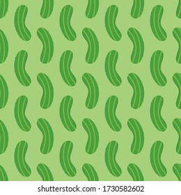 Green cucumbers, pickle cartoon vector seamless pattern background.