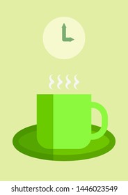 Green cup in break time after work or meeting