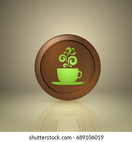 Green cup of coffee. Icon for app or web design. EPS10 vector.