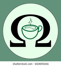 A green cup of coffee or a cup of tea on a green background. Vector icon of a cup of coffee