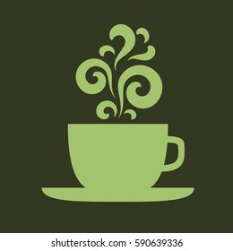 Green cup with floral vintage design elements. EPS10 vector.
