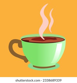 green cup with fragrant hot coffee