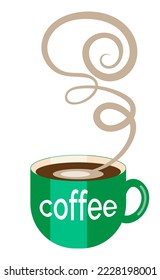 taza verde de café aromático al vapor