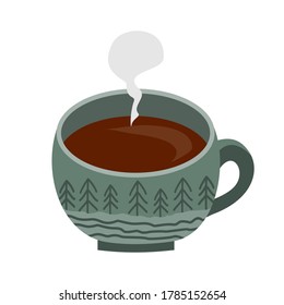 Green Cup with hot coffee. Vector illustration in a flat style on a white background isolated.
