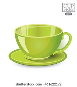 Green cup isolated on white background. Vector illustration.