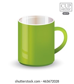 Green cup isolated on white background. Vector illustration.