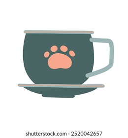 Green cup with paw print, ideal for pet lovers and cozy drinkware designs. Perfect for coffee, tea, and animal-themed kitchen decor.