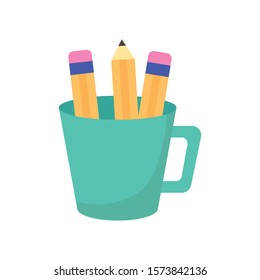 green cup with pencils supplies icon vector illustration