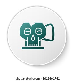 Green Cup from the skull icon isolated on white background. White circle button. Vector Illustration