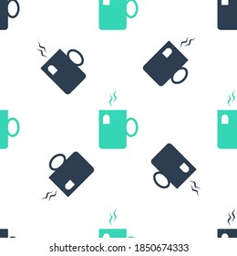 Green Cup of tea with tea bag icon isolated seamless pattern on white background. Vector.