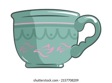 Green cup with tea or coffee on a white background. isolated object 