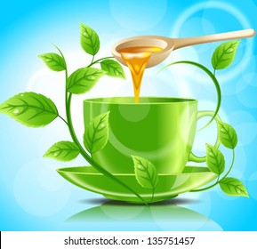 Green cup of tea with honey