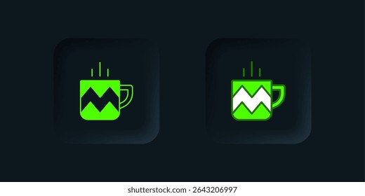Green Cup of tea icon isolated on black background. Black square button. Vector