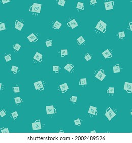 Green Cup of tea and leaf icon isolated seamless pattern on green background.  Vector
