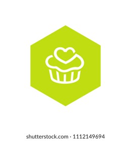 Green Cupcake Icon, Combined With Hexagon Shape Icon Design, Simple Vector Logo Design