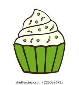 Green cupcake. St. Patrick's Day. Cartoon flat icon. Vector illustration