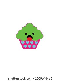 Green cupcake vector illustration design with shocked expression