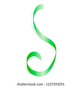 Green curl ribbon mockup. Realistic illustration of green curl ribbon vector mockup for web design isolated on white background