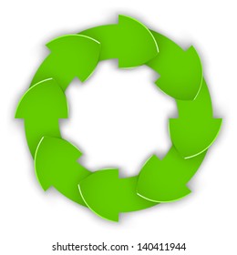Las flechas verdes de papel curvado forman un elemento de diseño vectorial de ciclo.