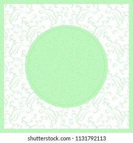 Green curls and mint circle on white background.