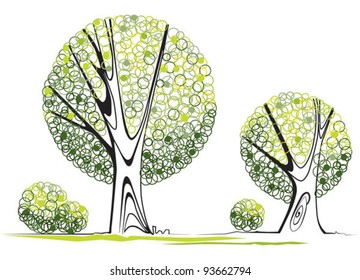 Green curly abstract trees