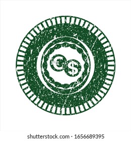 Icono de cambio de moneda verde dentro de la textura de caucho angustiada