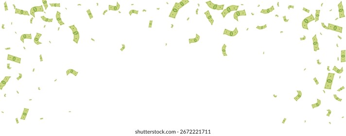 Grüne Währung Vektor weißen Panorama-Hintergrund. Reiches Jackpot-Cover. Flow Flow Confetti Flyer. Broschüre über die Streuung von Geschäftsgeldern.
