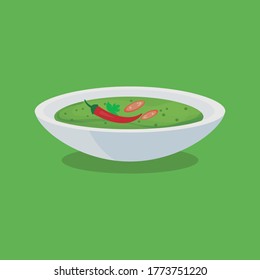 Green curry vector logo presented in a plate.
