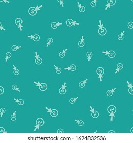 Green Cursor and coin icon isolated seamless pattern on green background. Dollar or USD symbol. Cash Banking currency sign.  Vector Illustration