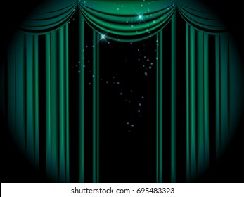 Green curtain with lights