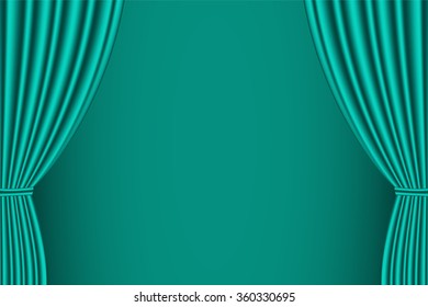 Green curtain opened with green background. Vector illustration,EPS 10.