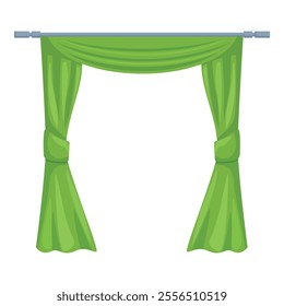 Green curtains gracefully draped and tied back, adding a touch of elegance to interior decor