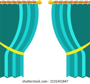 Green curtains, illustration, vector on a white background.