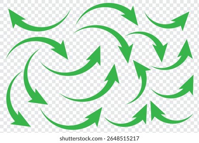 green curve arrow icon on transparent background. flat style. arrow icon for your web site design. curve arrow icon .