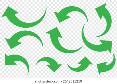 green curve arrow icon on transparent background. flat style. arrow icon for your web site design. curve arrow icon .