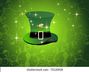 green curve floral, twinkle star background with isolated leprechaun hat