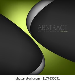 Green curve line vector background overlap layer with silver line on black space for text and background design