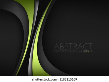 Green curve line vector background and silver line overlap layer on black space for text and background design