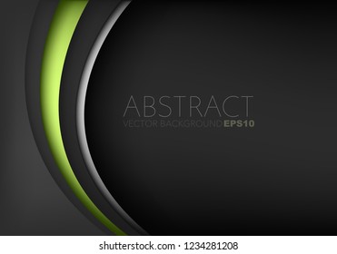 Green curve line vector background overlap layer on black space with silver line and black space for text design