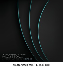 Green curve line vector background overlap on black space for text design