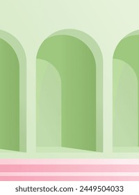 Green curve pillar with pink stair pattern