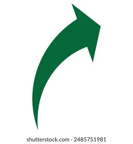 Green curved arrow icon vector. Arrow pointer icon sign symbol in trendy flat style isolated on white background.