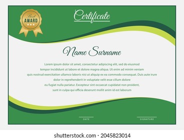 Plantillas de certificado horizontal de esquina curva verde