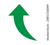 Green curved graph with arrow icon. Arrow illustration pointing up. Counterclockwise direction pointer. single arrow, sign left down isolated on white background. Vector illustration. Eps file 79.